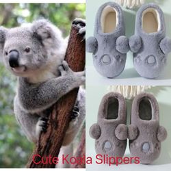 cute koala face slippers fluffy cushion slides sole comfortable cozy warmer slippers fuzzy fluffy indoor outdoor slipper