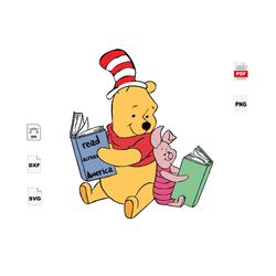 pooh and piglet love book, trending svg, pooh bear cartoon svg, pooh svg, piglet svg, dr.seuss svg, book svg, book lover