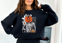 halloween skeleton pumpkin sweatshirt, dancing skeleton shirt, halloween sweater, pumpkin sweatshirt, spooky skeleton sh