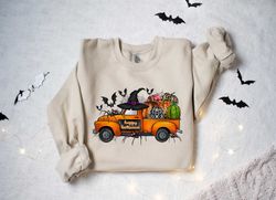 halloween truck sweatshirt, halloween sweatshirt, cute halloween theme hoodie, happy halloween sweatshirt,happy hallowee