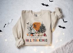 happy hallothanksmas sweatshirt, halloween gift for women ,christmas sweatshirt, cute halloween sweater, colorful hallow