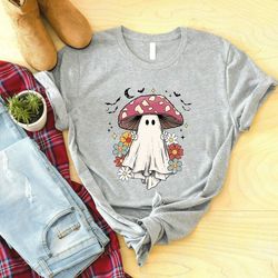 cute ghost mushroom shirt, halloween mushroom shirt, mushroom lover, mushroom botanical, ghost halloween shirt