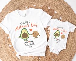 our first mothers day shirts, avocado mommy and baby shirts, matching mom and baby tees, mothers day gift, 1st mothers