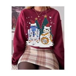 retro bb8 r2d2 santa hat with christmas tree sweatshirt star wars christmas tshirt disney holiday trip, galaxy's ed, dis