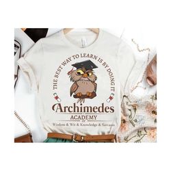 retro archimedes academy knowledge sarcasm shirt sword in the stone owl tshirt magic kingdom tee disney outfits w, disne