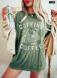 coffins and coffee skeleton oversized shirt, skeleton shirt, halloween skeleton shirt