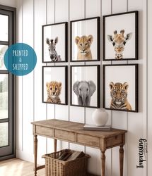 safari baby animals set of 6, affirmations for kids, safari nursery decor, jungle animal prints, nursery wall art