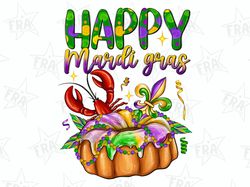 happy mardi gras fleur de lis king cake crawfish png sublimation design, mardi gras png, mardi gras cake png, king cake