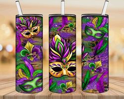 mardi gras carnival masks and fleur de lis tumbler png sublimation design, mardi gras 20oz skinny tumbler png, mardi gra