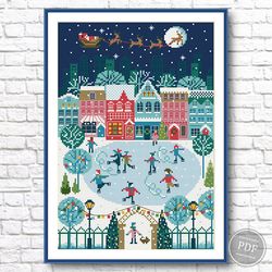 cross stitch pattern merry christmas, christmas holidays, christmas city. winter cross stitch pattern, pdf 408