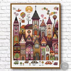 cross stitch pattern fairytale city, cross stitch fairytale house, vintage cross stitch, digital pdf 442