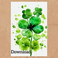 clover drawing, happy st. patrick's day, digital postcard instant download
