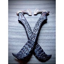 pair of viking axes, raven carved axe, norse axe, medieval tomahawk axe, exotic raven axe, cosplay axe, perfect birthday