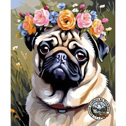 paint by number - pug, diy oil paint by numbers kit, diy animal paintings, dog portrait, wall art, portrait of pet