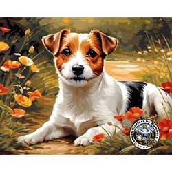 paint by numbers - jack russell terrier puppy, diy acrylic paint by number kit, animal paintings, dog portrait, wall art