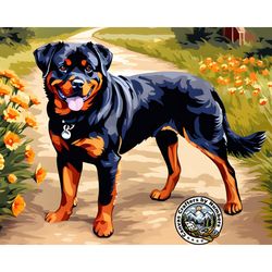 paint by number - rottweiler dog, diy acrylic paint by numbers kits, animal paintings, pet portrait, wall art