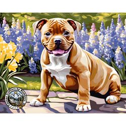 staffordshire bull terrier - paint by numbers, acrylic diy paint by number kit, animal paintings, dog portrait, wall art