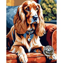 cocker spaniel dog - paint by numbers, diy oil paint by numbers kits, animal paintings, dog portrait, diy kit for adults