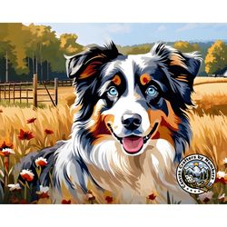 paint by number kits - australian shepherd dog, acrylic painting by numbers kit, diy animal paintings, dog portrait