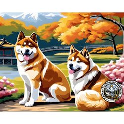 paint by number - akita inu dogs, acrylic paint by numbers kits, diy animal paintings, dog portrait, wall art