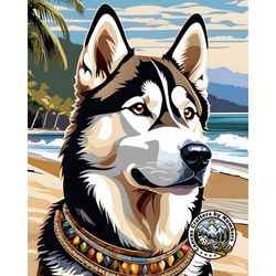 paint by number kit - siberian husky dog, acrylic painting by numbers kits, diy animal painting, dog portrait, wall art