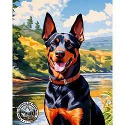 paint by number kit-doberman pinscher painting, dog wall art, dog portrait, diy acrylic painting kit