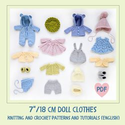 diy knitted clothes for a 7 inch (18 cm) waldorf doll. bundle of 16 pdf patterns and tutorials