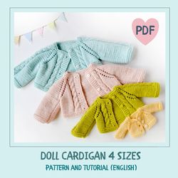 diy knitted cardigan for waldorf dolls. 4 sizes. pdf knitting pattern and tutorial.