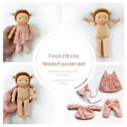 7 inch (18 cm) waldorf pocket classic doll pdf pattern and tutorial. patterns of doll clothes as a bonus!