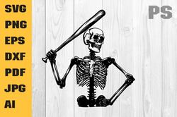 baseball skeleton svg | batter svg | sports t-shirt sticker decal graphics | cricut cut file printable clipart vector di