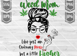 bunhair weed mom svg file || smoking weed svg || smoking cannabis svg || momlife svg || weedmom svg || smoking joint ||