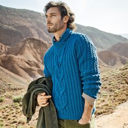 korolsin men's sweater cable with shawl collar
