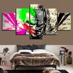 abstract color batman vs joker movie 5 pieces canvas wall art, large framed 5 panel canvas wall art