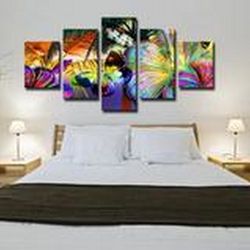 abstract colorful butterfly flowers abstract 5 pieces canvas wall art, large framed 5 panel canvas wall art