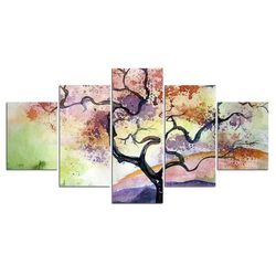 abstract flower tree nature 5 pieces canvas wall art, large framed 5 panel canvas wall art