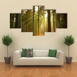 a beautiful forest at dusk nature 5 pieces canvas wall art, large framed 5 panel canvas wall art