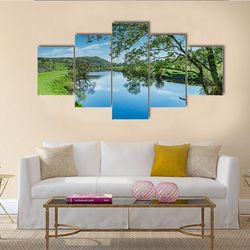 a bend in the river lune near lancaster nature 5 pieces canvas wall art, large framed 5 panel canvas wall art