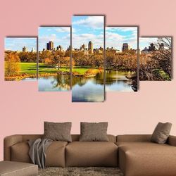 a black and white view of central park nature 5 pieces canvas wall art, large framed 5 panel canvas wall art