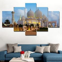 a day at the mosque nature 5 pieces canvas wall art, large framed 5 panel canvas wall art