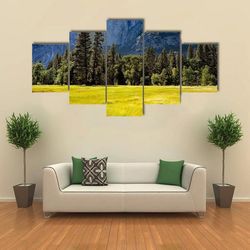 a meadow in the spring at yosemite national park nature 5 pieces canvas wall art, large framed 5 panel canvas wall art