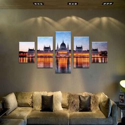 a night at budapest nature 5 pieces canvas wall art, large framed 5 panel canvas wall art
