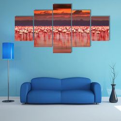 african flamingos in the lake nature 5 pieces canvas wall art, large framed 5 panel canvas wall art