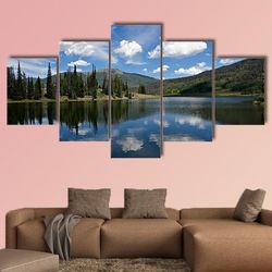 afternoon clouds reflect from pearl lake nature 5 pieces canvas wall art, large framed 5 panel canvas wall art