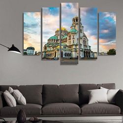 afternoon image of alexander nevsky cathedral bulgaria nature 5 pieces canvas wall art, large framed 5 panel canvas wall