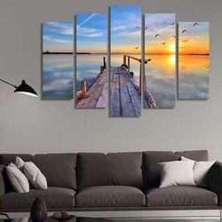 aircraft sunset landing 5 pieces canvas wall art, large framed 5 panel canvas wall artafternoon sea view nature 5 pieces