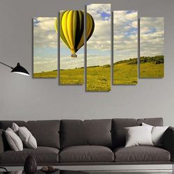air balloon in the sky nature 5 pieces canvas wall art, large framed 5 panel canvas wall art