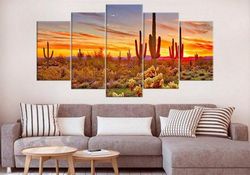 arizona large sonoran desert nature 5 pieces canvas wall art, large framed 5 panel canvas wall art