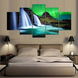 aurora borealis landscape nature 5 pieces canvas wall art, large framed 5 panel canvas wall art