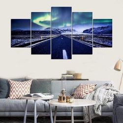 aurora borealis northen lights landscape nature 5 pieces canvas wall art, large framed 5 panel canvas wall art