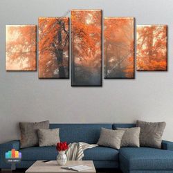 autumn trees red woods nature 5 pieces canvas wall art, large framed 5 panel canvas wall art